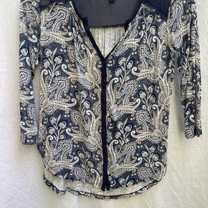 Lucky Brand Navy and Cream Paisley Blouse
